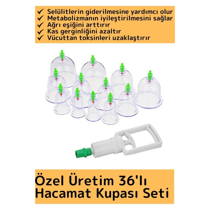 Özel Üretim Yüksek Kaliteli Selülit Çatlak Giderici Vakumlu 36lı Hacamat Kupası Seti