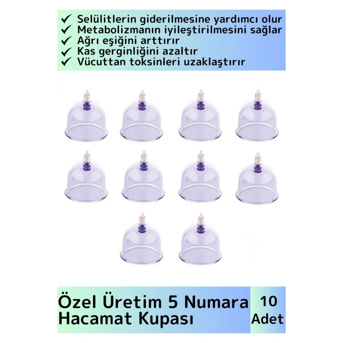 Özel Üretim Yüksek Kaliteli Selülit Çatlak Giderici Vakumlu 5 Numara Hacamat Kupası 10 Adet