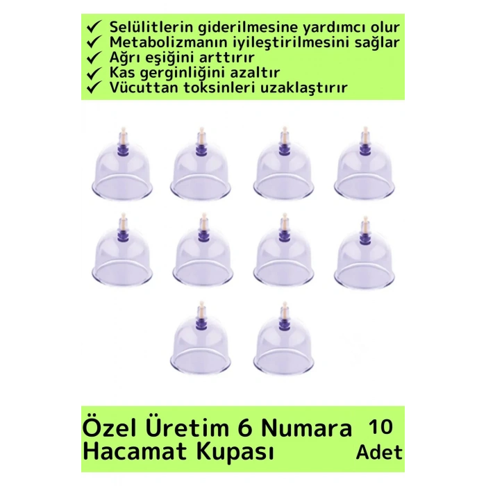 Özel Üretim Yüksek Kaliteli Selülit Çatlak Giderici Vakumlu 6 Numara Hacamat Kupası 10 Adet