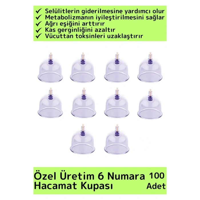 Özel Üretim Yüksek Kaliteli Selülit Çatlak Giderici Vakumlu 6 Numara Hacamat Kupası 100 Adet
