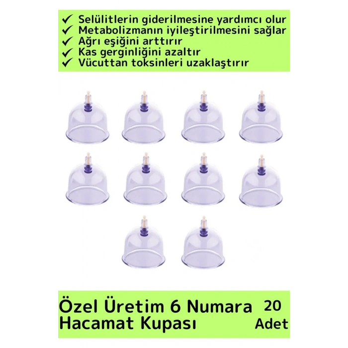 Özel Üretim Yüksek Kaliteli Selülit Çatlak Giderici Vakumlu 6 Numara Hacamat Kupası 20 Adet