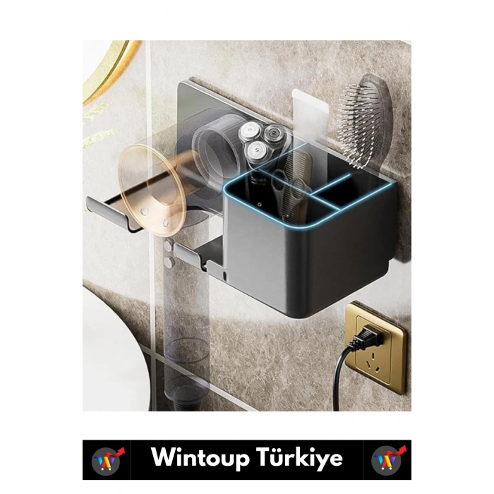 Özel Yüksek Kaliteli Montaj Gerektirmez Yapışkanlı Banyo Yatak Odası Kuaför Fön Makinesi Organizer