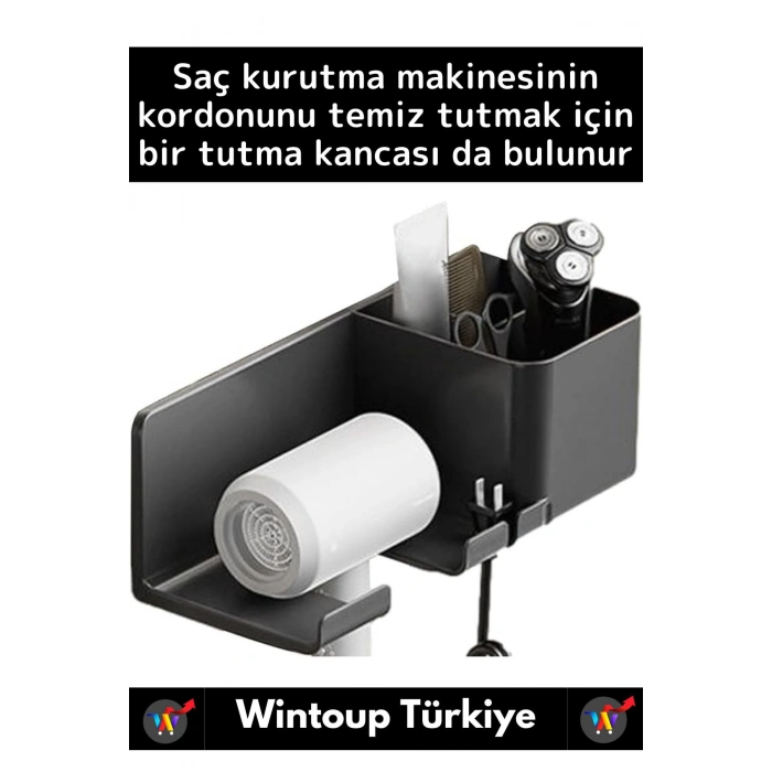 Özel Yüksek Kaliteli Montaj Gerektirmez Yapışkanlı Banyo Yatak Odası Kuaför Fön Makinesi Organizer