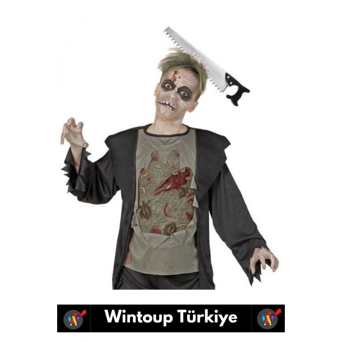 Parti Etkinlik Cadılar Bayramı Eğlenceli Kafaya Saplanan Kanlı Testere Halloween Gerçekçi Şaka Tacı