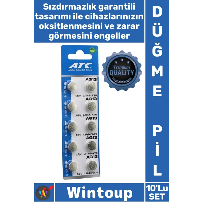 #Pil AG13 LR44 A76 Tam Uyumlu Uzun Ömürlü Güçlü Performanslı 15V Alkalin Düğme Pil 10lu Kart Paket