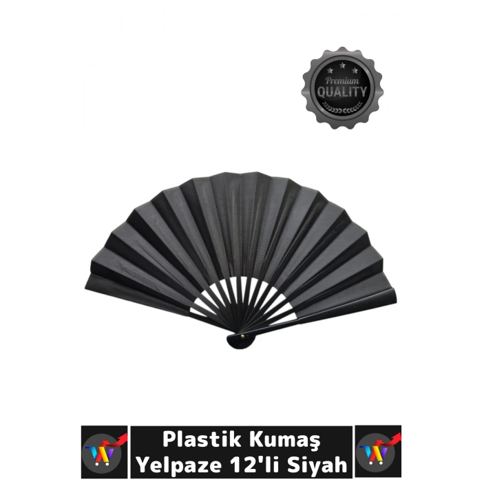 Plastik Kumaş Yelpaze 12li Siyah