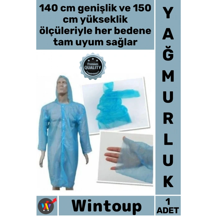 #Yağmurluk Su Geçirmez Şeffaf Kapüşonlu Acil Durum Koruyucu Standart Beden Tek Eko Pratik Yağmurluk