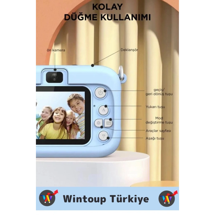 Premium 1080p HD Video Kayıt Ön Arka Çekim Filtre 5 Oyun Mini Çocuk Kamera Dijital Fotoğraf Makinesi