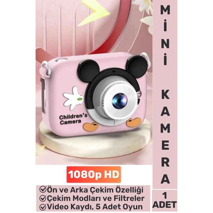 Premium 1080p HD Video Kayıt Ön Arka Çekim Filtre 5 Oyun Mini Çocuk Kamera Dijital Fotoğraf Makinesi