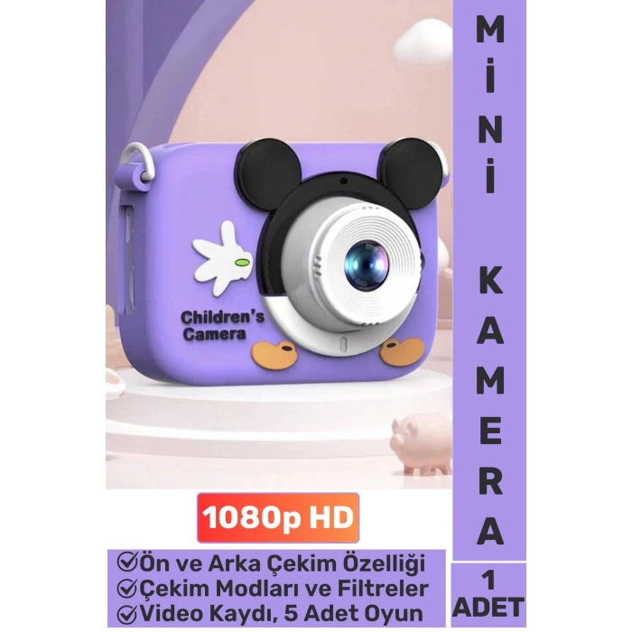 Premium 1080p HD Video Kayıt Ön Arka Çekim Filtre 5 Oyun Mini Çocuk Kamera Dijital Fotoğraf Makinesi