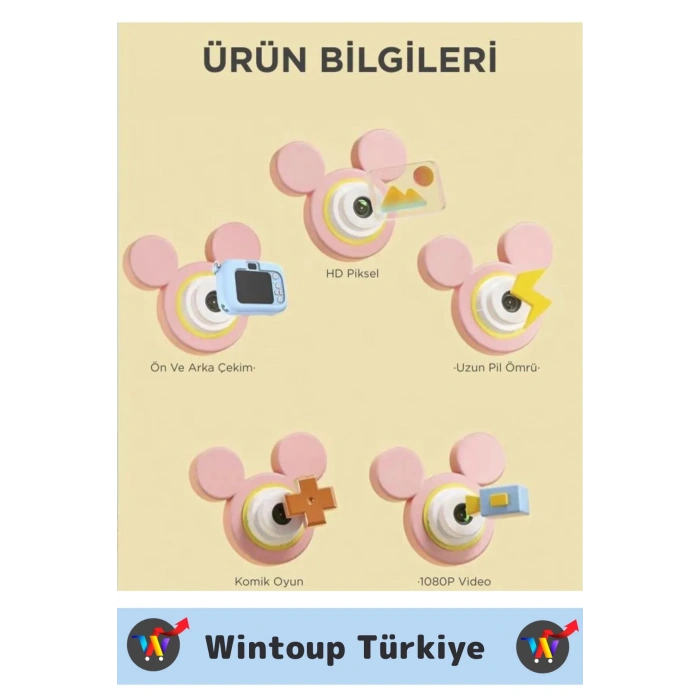 Premium 1080p HD Video Kayıt Ön Arka Çekim Filtre 5 Oyun Mini Çocuk Kamera Dijital Fotoğraf Makinesi