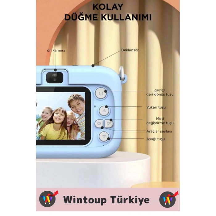 Premium 1080p HD Video Kayıt Ön Arka Çekim Filtre 5 Oyun Mini Çocuk Kamera Dijital Fotoğraf Makinesi