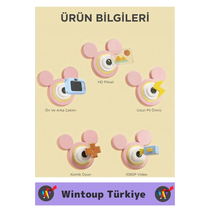 Premium 1080p HD Video Kayıt Ön Arka Çekim Filtre 5 Oyun Mini Çocuk Kamera Dijital Fotoğraf Makinesi