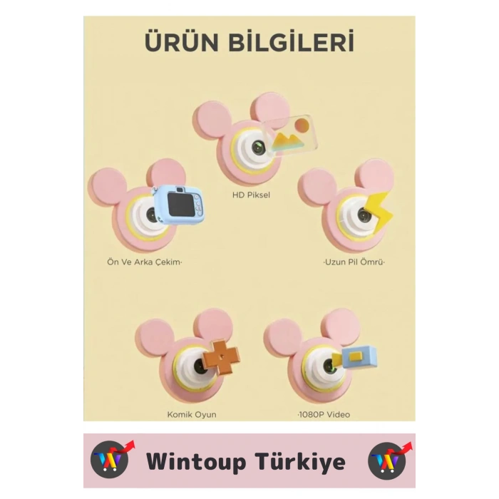 Premium 1080p HD Video Kayıt Ön Arka Çekim Filtre 5 Oyun Mini Çocuk Kamera Dijital Fotoğraf Makinesi