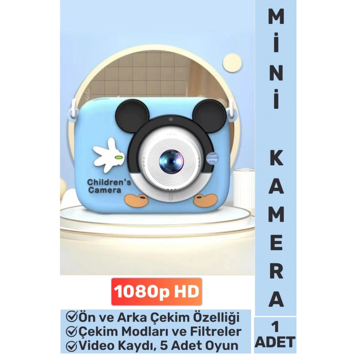 Premium 1080p HD Video Kayıt Ön Arka Çekim Filtre 5 Oyun Mini Çocuk Kamera Dijital Fotoğraf Makinesi