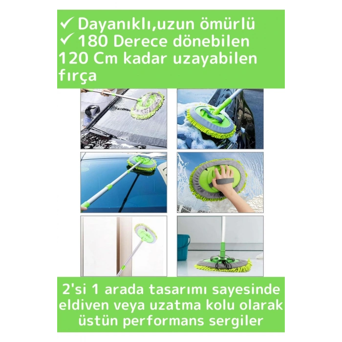 Premium 180 Derece Dönen Su Emici Tak Çıkar Paspaslı Uzun Saplı 2in1 Mikrofiber Araba Yıkama Uyumlu