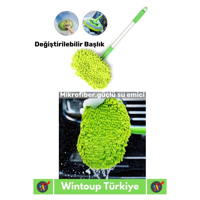 Premium 180 Derece Dönen Su Emici Tak Çıkar Paspaslı Uzun Saplı 2in1 Mikrofiber Araba Yıkama Uyumlu