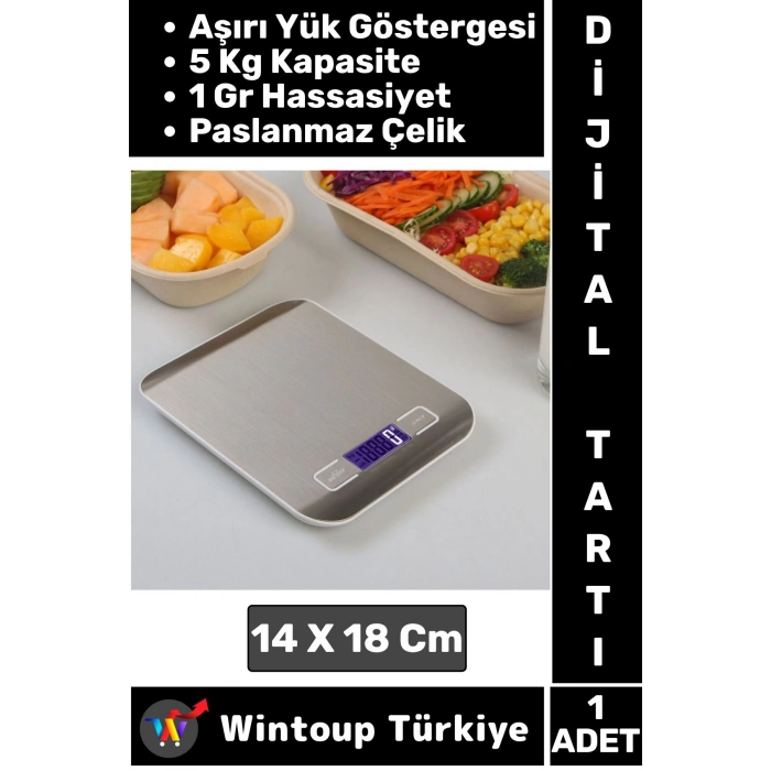 Premium 5 Kg Kapasiteli 1 Gr Hassasiyet Dijital Ekran Paslanmaz Çelik Hassas Mutfak Tartısı Terazi