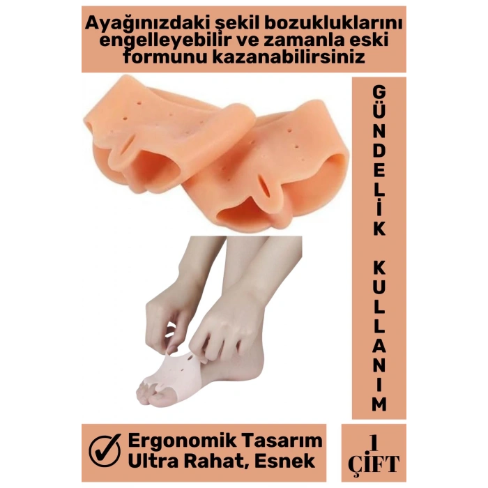 Premium Bunyon Ayak Baş Parmak Kemik Koruyucu Silikon Makaralı Ayak Parmak Ayırıcı Düzeltici 1 Çift