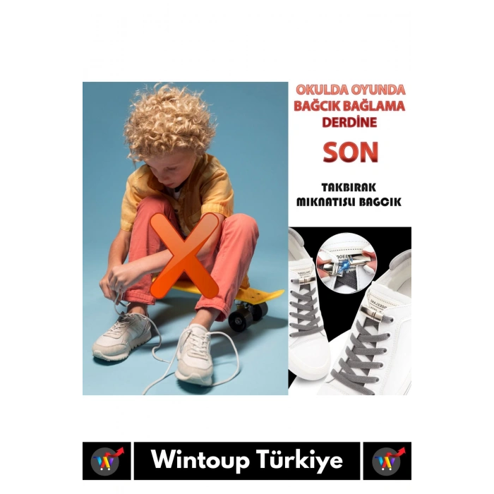 Premium Çocuk Genç Yetişkin Pratik Şık Klipsli Manyetik Mıknatıslı Lastikli Ayakkabı Bağcığı 1 Çift