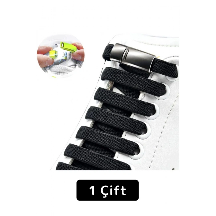 Premium Çocuk Genç Yetişkin Pratik Şık Klipsli Manyetik Mıknatıslı Lastikli Ayakkabı Bağcığı 1 Çift