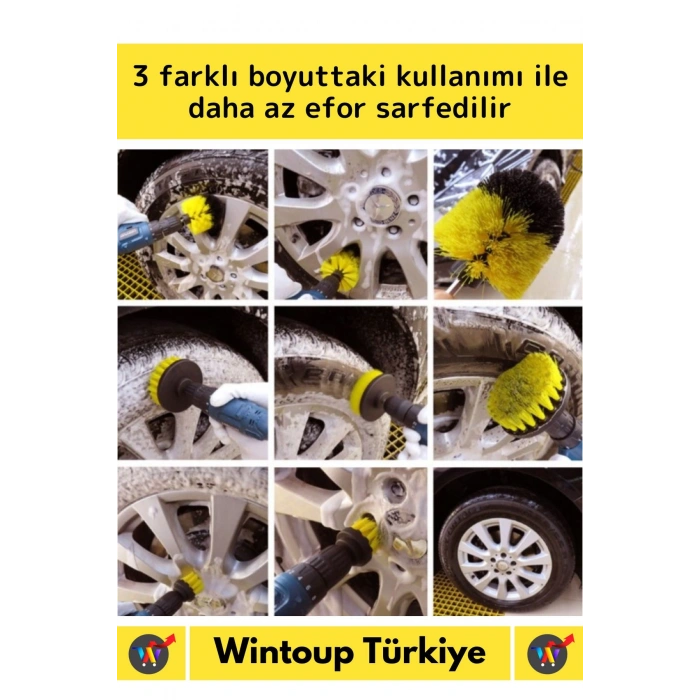 Premium Çok Fonksiyonlu Tüm Matkap Uçlarına Uygun Banyo Araç 3lü Matkap Ucu Temizleme Fırçası Seti