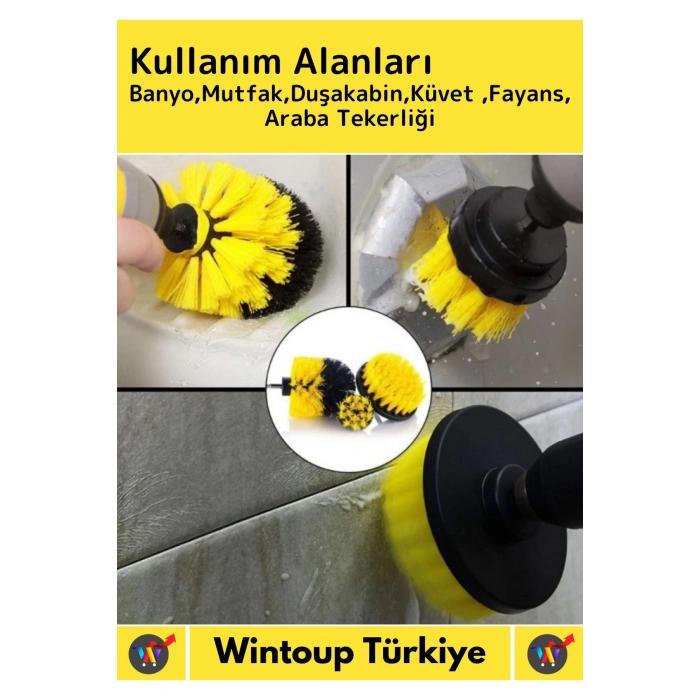 Premium Çok Fonksiyonlu Tüm Matkap Uçlarına Uygun Banyo Araç 3lü Matkap Ucu Temizleme Fırçası Seti