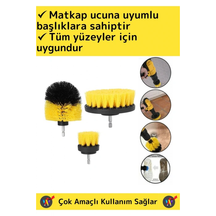 Premium Çok Fonksiyonlu Tüm Matkap Uçlarına Uygun Banyo Araç 3lü Matkap Ucu Temizleme Fırçası Seti