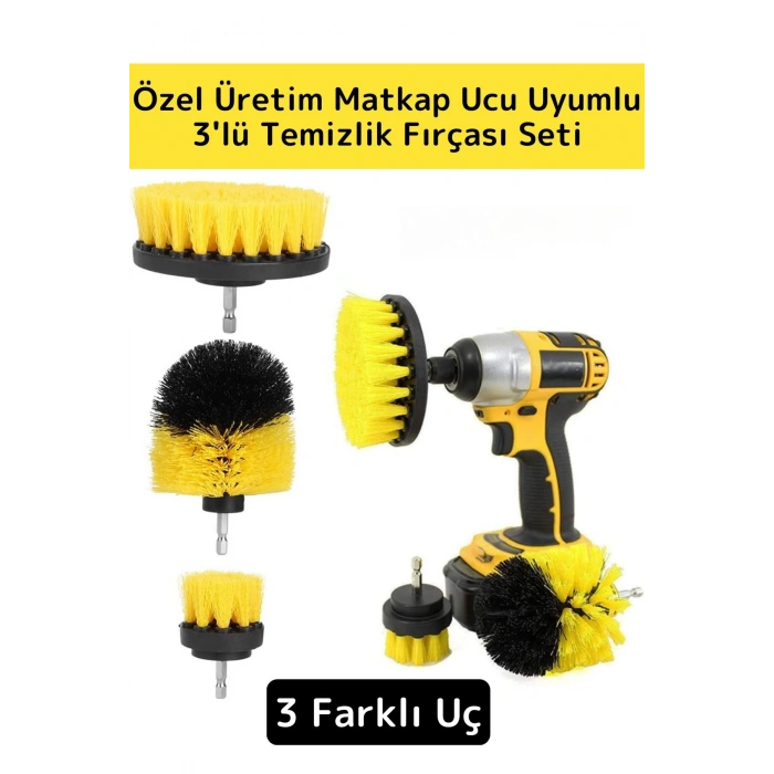 Premium Çok Fonksiyonlu Tüm Matkap Uçlarına Uygun Banyo Araç 3lü Matkap Ucu Temizleme Fırçası Seti