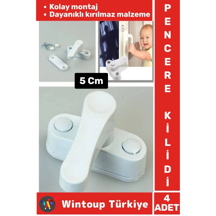Premium Dayanıklı Güvenlik Çocuk Odası Bebek Odası PVC Pencere Kapı Kırılmaz Emniyet Kilidi 4 Adet