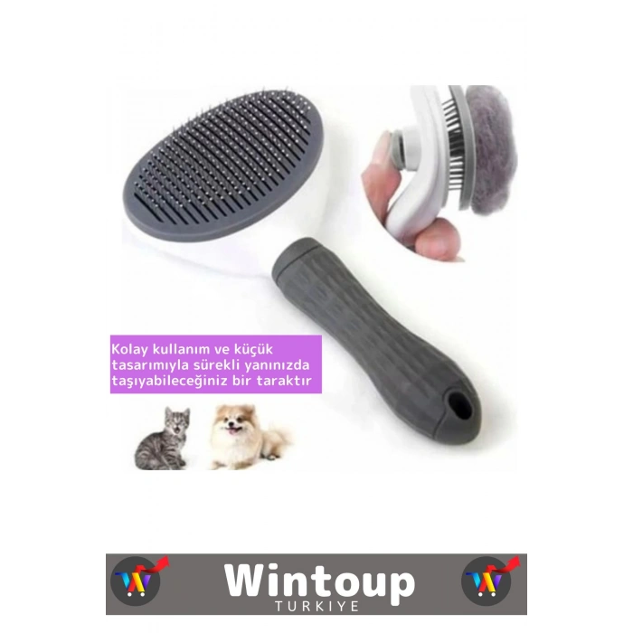 Premium Dayanıklı Otomatik Temizlenebilen Rahatlatma Etkili Tuşlu Kedi Köpek Tüy Toplama Tarağı