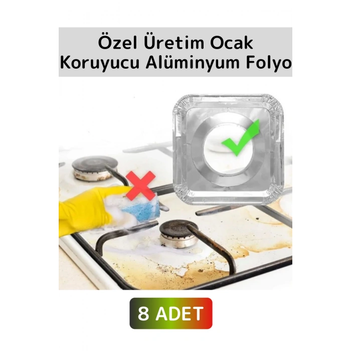 Premium Dayanıklı Uzun Ömürlü Kolay Temizlenebilir Ocak Yağ Kir Önleyici Kare Alüminyum Folyo 8 Adet