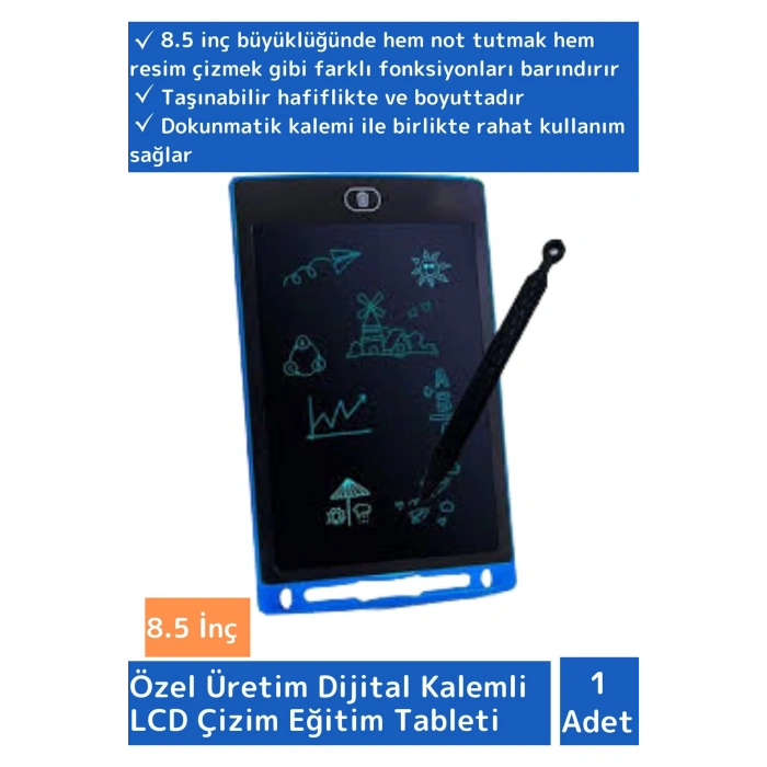 Premium Dijital Kalemli Çocuk Eğitim Tableti Grafik Ders Not Ödev Resim LCD Writing Tablet Mavi