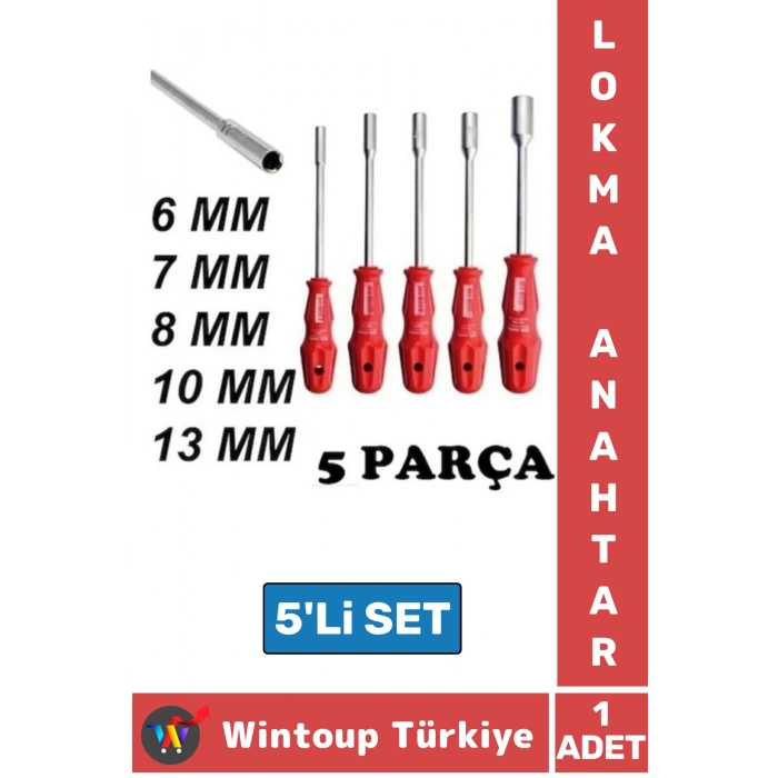 Premium Ergonomik Kaymaz Kauçuk Sap Lokma Anahtar Tornavida 6/7/8/10/13/mm 5li SET