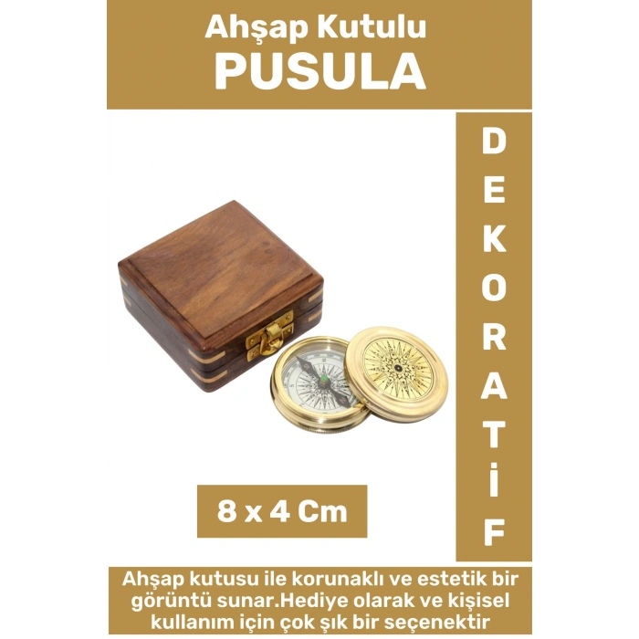 Premium Erkek Arkadaşa Sevgiliye Baba Özel Hediyelik Dekoratif Koleksiyon Ahşap Kutulu PUSULA