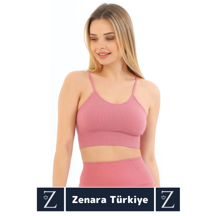 Premium Göğüs Toparlayan Sarkma Önleyen Gündelik Spor Kullanım İnce Askı Pedli Çizgili Crop Büstiyer
