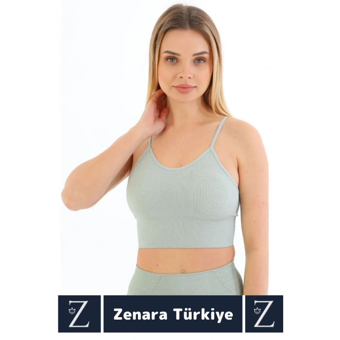 Premium Göğüs Toparlayan Sarkma Önleyen Gündelik Spor Kullanım İnce Askı Pedli Çizgili Crop Büstiyer