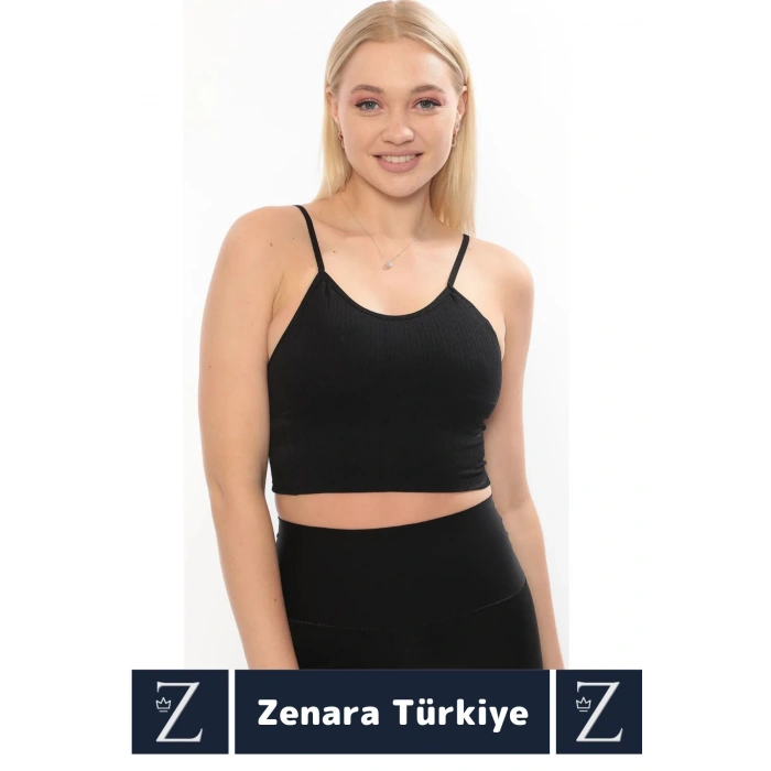 Premium Göğüs Toparlayan Sarkma Önleyen Gündelik Spor Kullanım İnce Askı Pedli Çizgili Crop Büstiyer