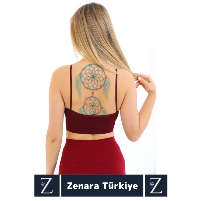 Premium Göğüs Toparlayan Sarkma Önleyen Gündelik Spor Kullanım İnce Askı Pedli Çizgili Crop Büstiyer