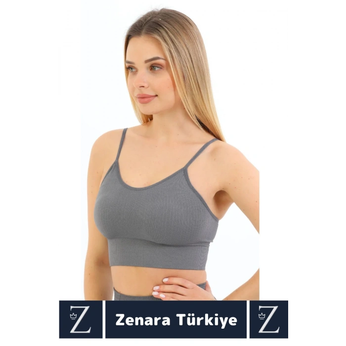 Premium Göğüs Toparlayan Sarkma Önleyen Gündelik Spor Kullanım İnce Askı Pedli Çizgili Crop Büstiyer