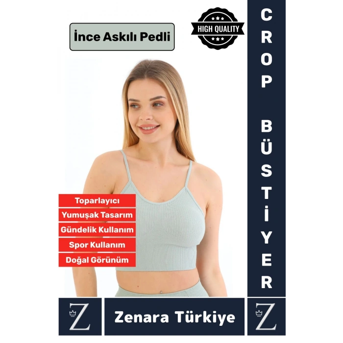 Premium Göğüs Toparlayan Sarkma Önleyen Gündelik Spor Kullanım İnce Askı Pedli Çizgili Crop Büstiyer