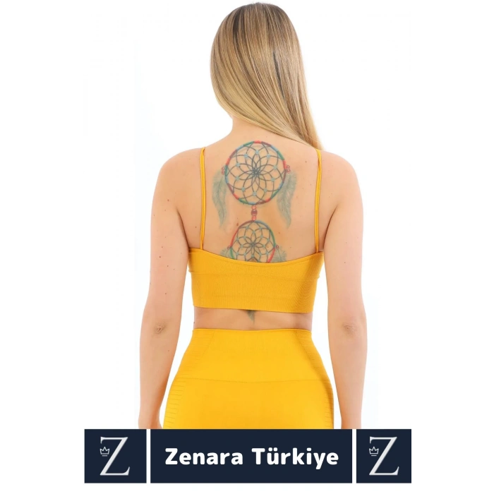 Premium Göğüs Toparlayan Sarkma Önleyen Gündelik Spor Kullanım İnce Askı Pedli Çizgili Crop Büstiyer