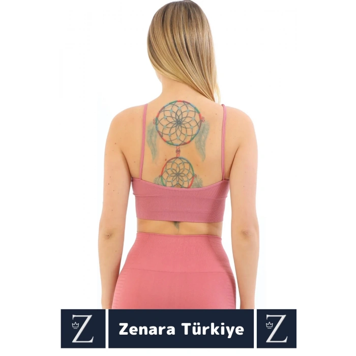 Premium Göğüs Toparlayan Sarkma Önleyen Gündelik Spor Kullanım İnce Askı Pedli Çizgili Crop Büstiyer