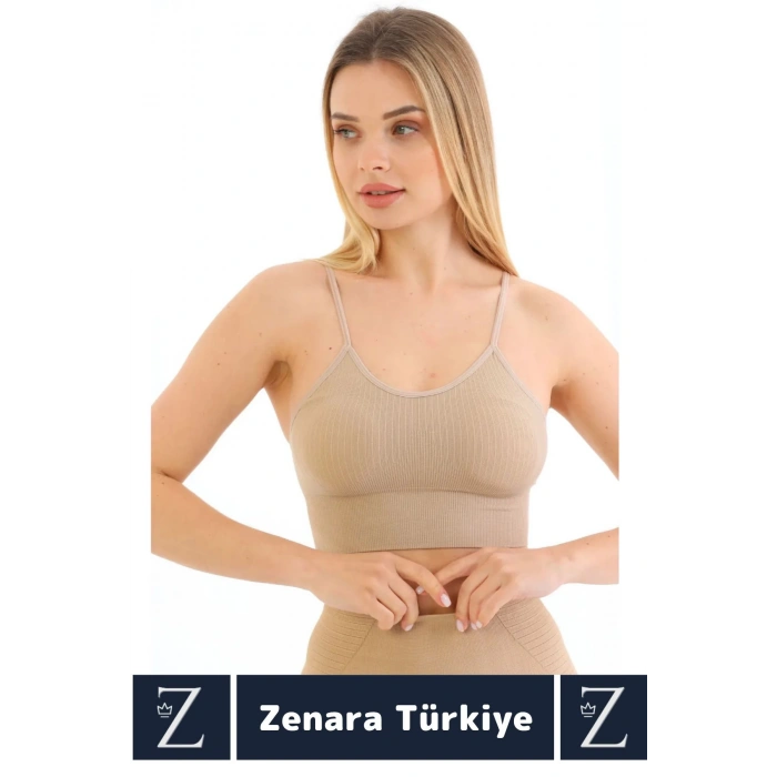 Premium Göğüs Toparlayan Sarkma Önleyen Gündelik Spor Kullanım İnce Askı Pedli Çizgili Crop Büstiyer