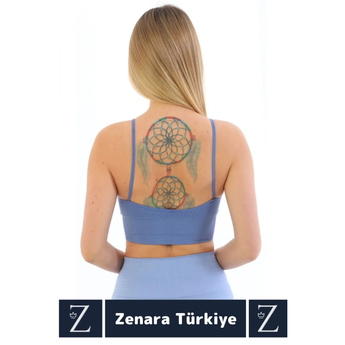 Premium Göğüs Toparlayan Sarkma Önleyen Gündelik Spor Kullanım İnce Askı Pedli Çizgili Crop Büstiyer