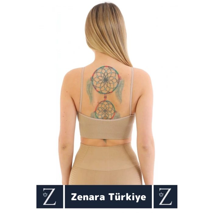 Premium Göğüs Toparlayan Sarkma Önleyen Gündelik Spor Kullanım İnce Askı Pedli Çizgili Crop Büstiyer