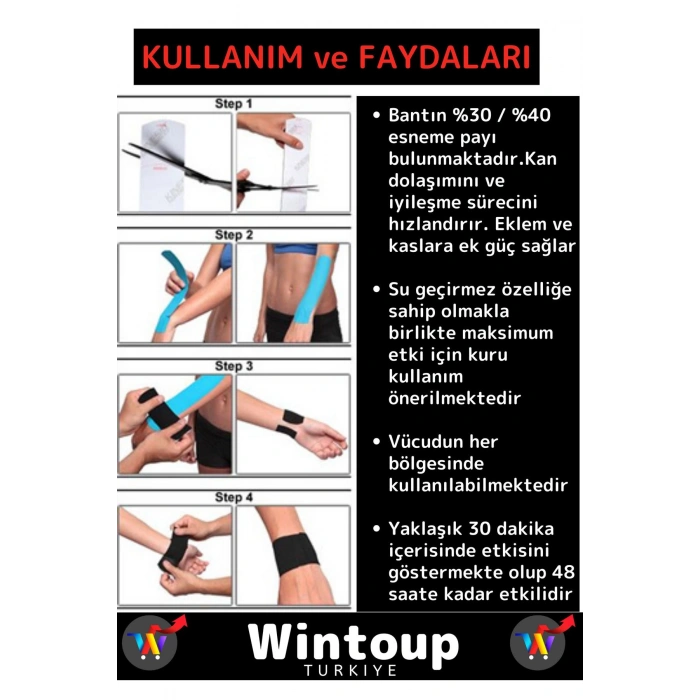 Premium Hızlı Etkili 5cmX5m Kas Eklem Bel Bacak Kol Boyun Sırt Omuz Karın Kalça Ağrı Bandı Siyah