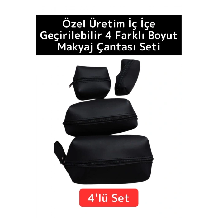 Premium Kaliteli Fermuarlı İç İçe Geçirilebilen 10/15/20/25 Cm 4lü Taşınabilir Makyaj Çantası Seti