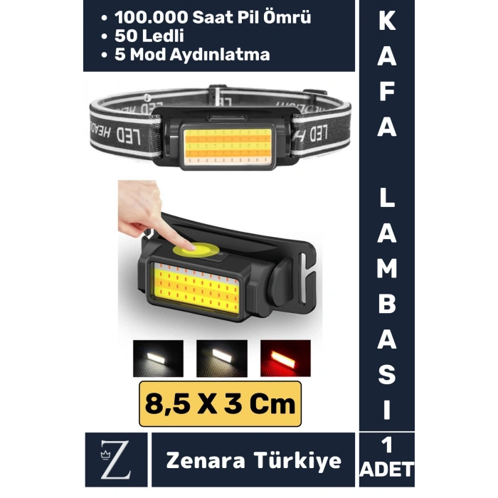 Premium Kamp Avcı Balıkçı Deprem 100- 150 Metre 50 Ledli 5 Mod Aydınlatmalı Şarjlı KAFA LAMBASI