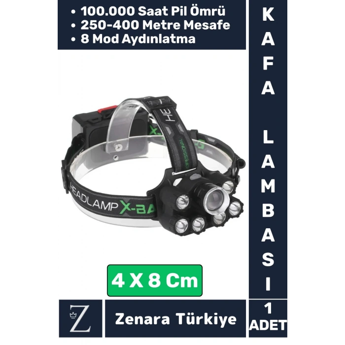 Premium Kamp Avcı Balıkçı Deprem Yüksek Mesafeli 250-400 Metre Net Işık 8 Mod Güçlü KAFA LAMBASI